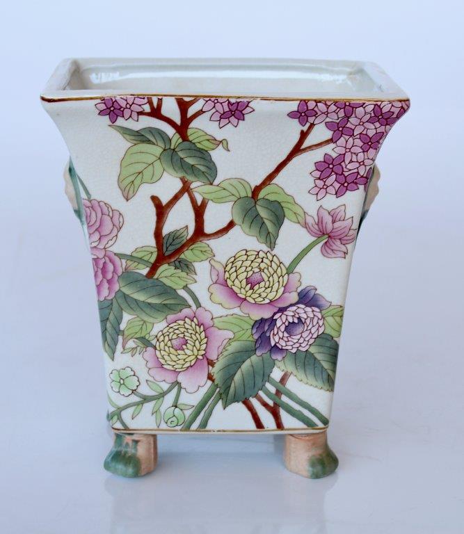 Pink Floral Planter On Foot